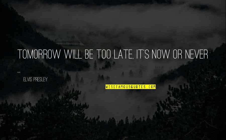 Valadium Quotes By Elvis Presley: Tomorrow will be too late, it's now or