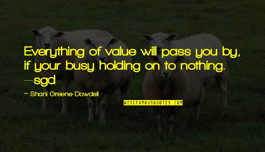 Value Everything Quotes By Shani Greene-Dowdell: Everything of value will pass you by, if