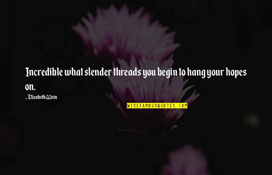 Variety Of Nature Quotes By Elizabeth Wein: Incredible what slender threads you begin to hang