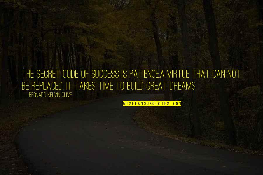 Ventajoso Sinonimo Quotes By Bernard Kelvin Clive: The secret code of success is patience,a virtue