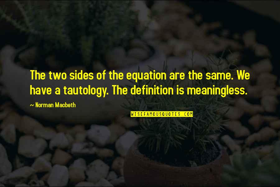 Wanness Quotes By Norman Macbeth: The two sides of the equation are the