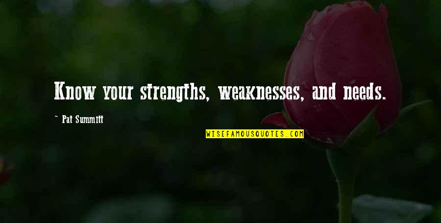 Weakness And Strengths Quotes By Pat Summitt: Know your strengths, weaknesses, and needs.