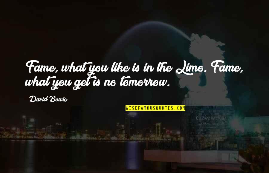 What Is Fame Quotes By David Bowie: Fame, what you like is in the Limo.