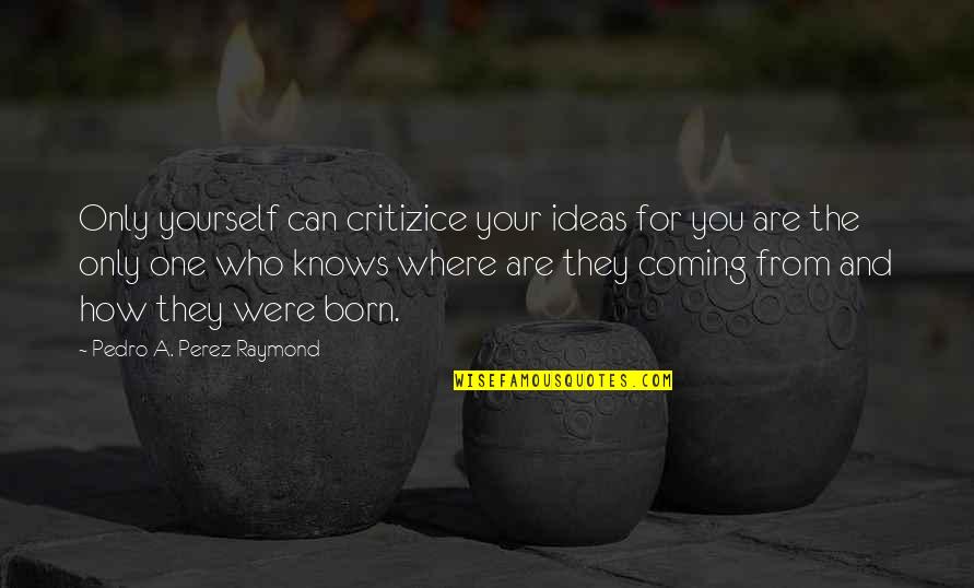 Who You Were Quotes By Pedro A. Perez Raymond: Only yourself can critizice your ideas for you