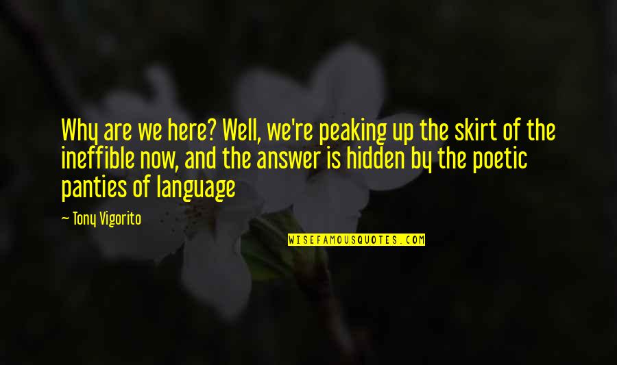 Why Are We Here Quotes By Tony Vigorito: Why are we here? Well, we're peaking up