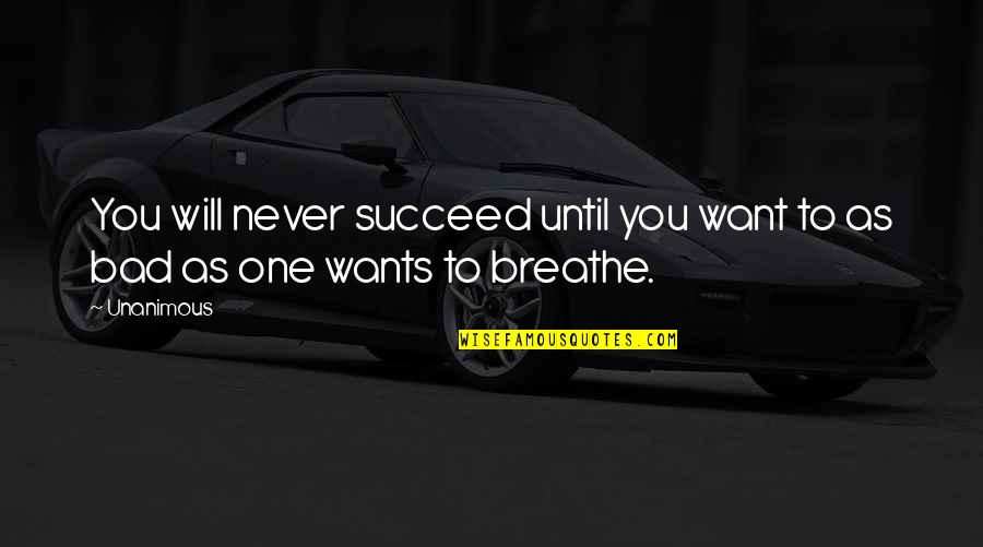 Will To Succeed Quotes By Unanimous: You will never succeed until you want to