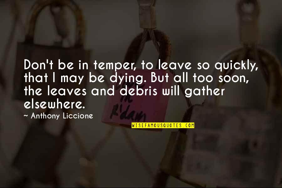 Wooden Plank Quotes By Anthony Liccione: Don't be in temper, to leave so quickly,