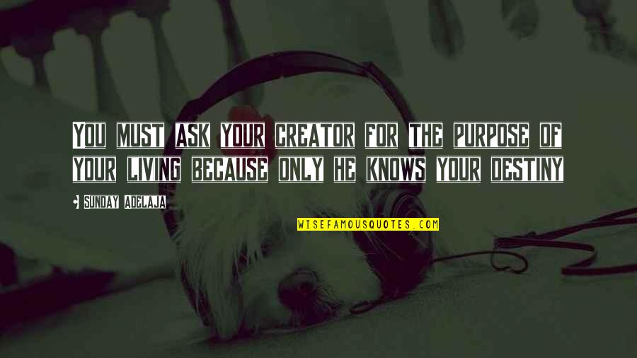 You Are The Creator Of Your Own Destiny Quotes By Sunday Adelaja: You must ask your creator for the purpose