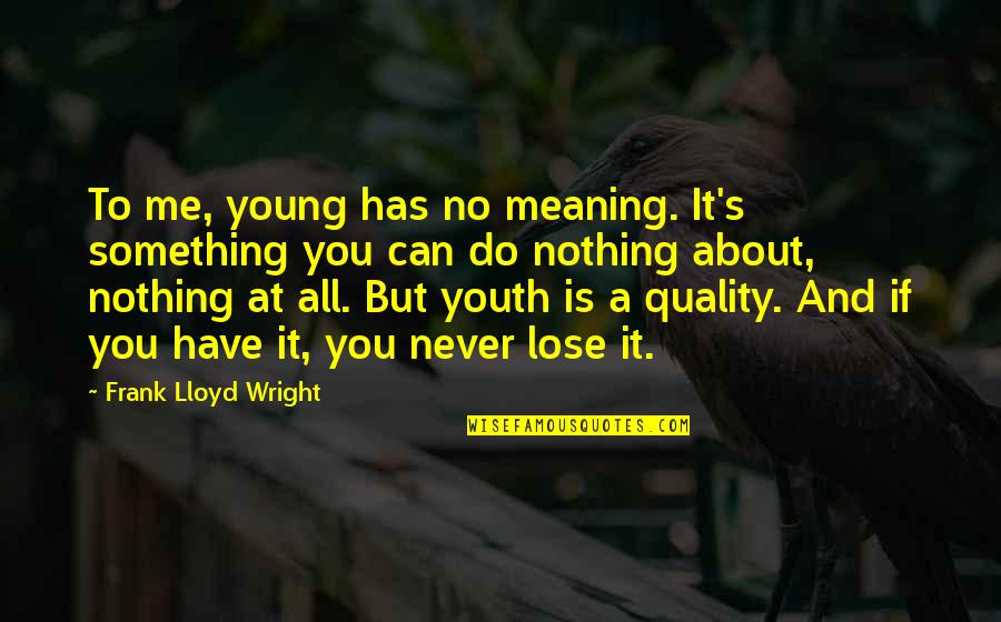 You Have Nothing To Lose Quotes By Frank Lloyd Wright: To me, young has no meaning. It's something