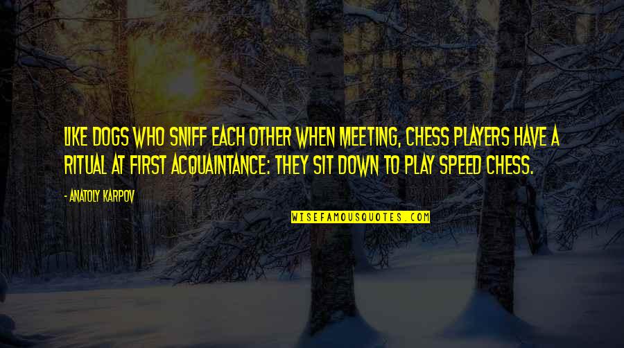 You Playing Chess Quotes By Anatoly Karpov: Like dogs who sniff each other when meeting,