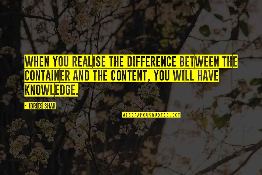 You Realise Quotes By Idries Shah: When you realise the difference between the container