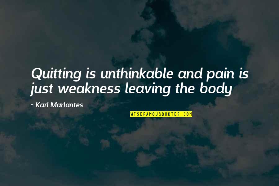 Zohrabai Quotes By Karl Marlantes: Quitting is unthinkable and pain is just weakness