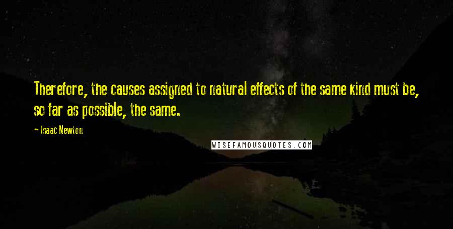 Isaac Newton Quotes: Therefore, the causes assigned to natural effects of the same kind must be, so far as possible, the same.