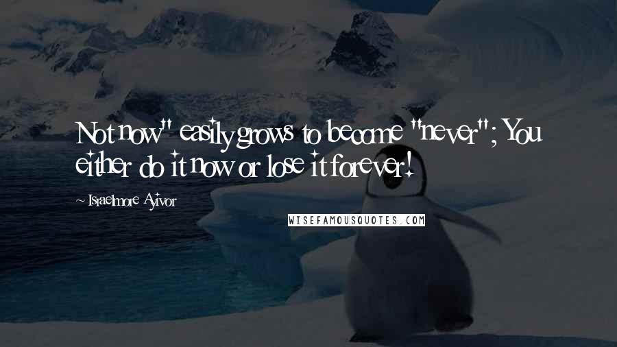 Israelmore Ayivor Quotes: Not now" easily grows to become "never"; You either do it now or lose it forever!