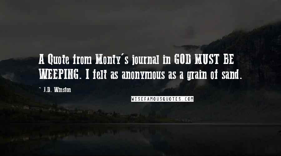 J.D. Winston Quotes: A Quote from Monty's journal in GOD MUST BE WEEPING. I felt as anonymous as a grain of sand.