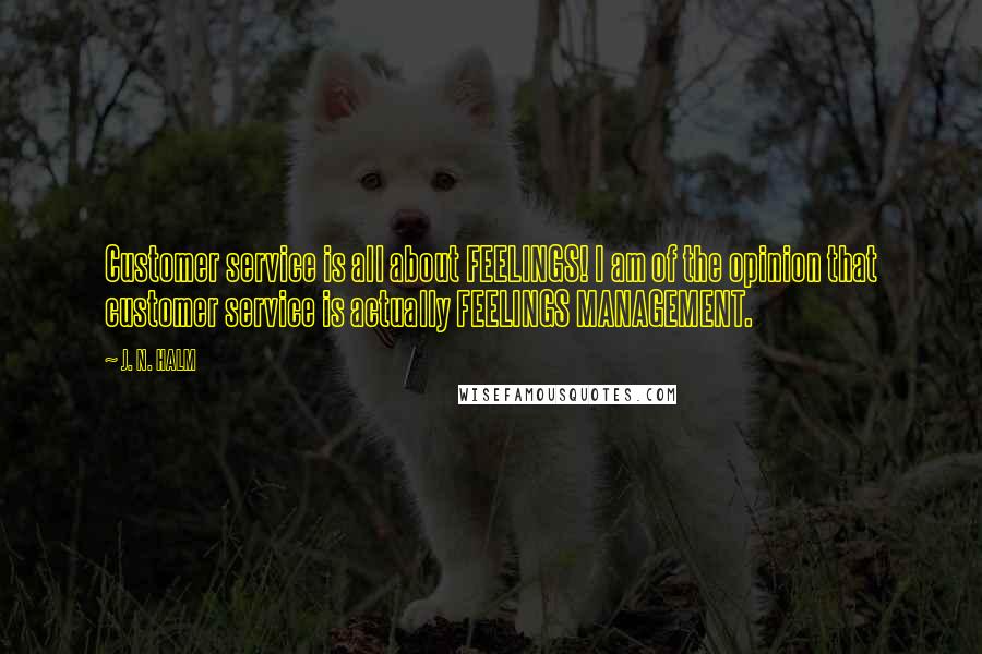 J. N. HALM Quotes: Customer service is all about FEELINGS! I am of the opinion that customer service is actually FEELINGS MANAGEMENT.