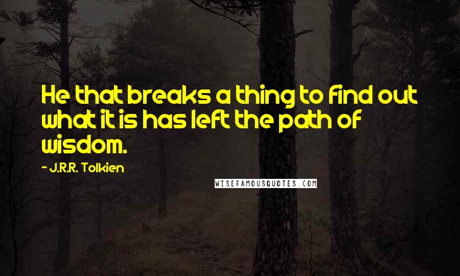 J.R.R. Tolkien Quotes: He that breaks a thing to find out what it is has left the path of wisdom.