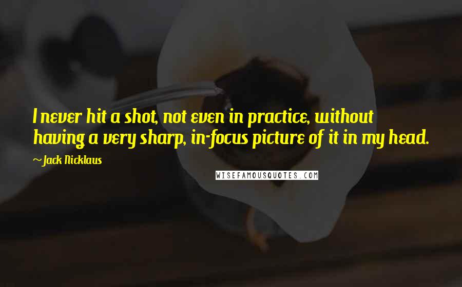 Jack Nicklaus Quotes: I never hit a shot, not even in practice, without having a very sharp, in-focus picture of it in my head.