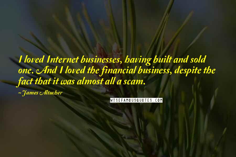 James Altucher Quotes: I loved Internet businesses, having built and sold one. And I loved the financial business, despite the fact that it was almost all a scam.