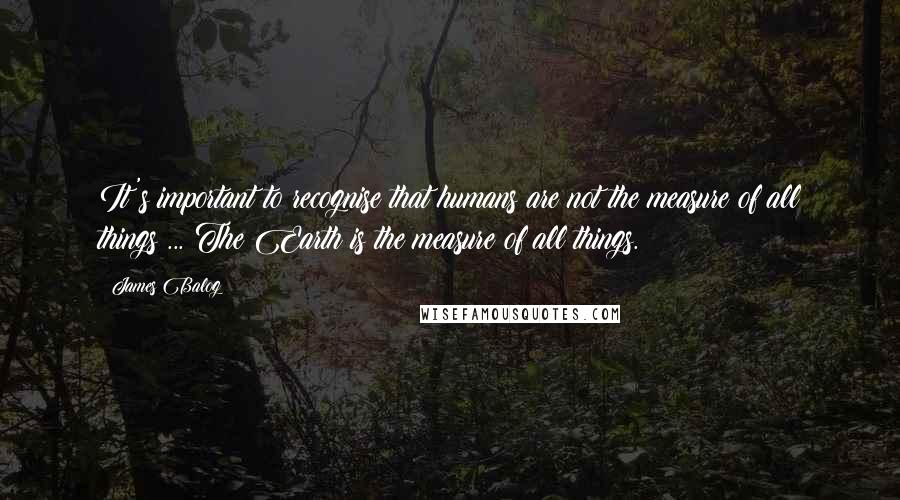 James Balog Quotes: It's important to recognise that humans are not the measure of all things ... The Earth is the measure of all things.