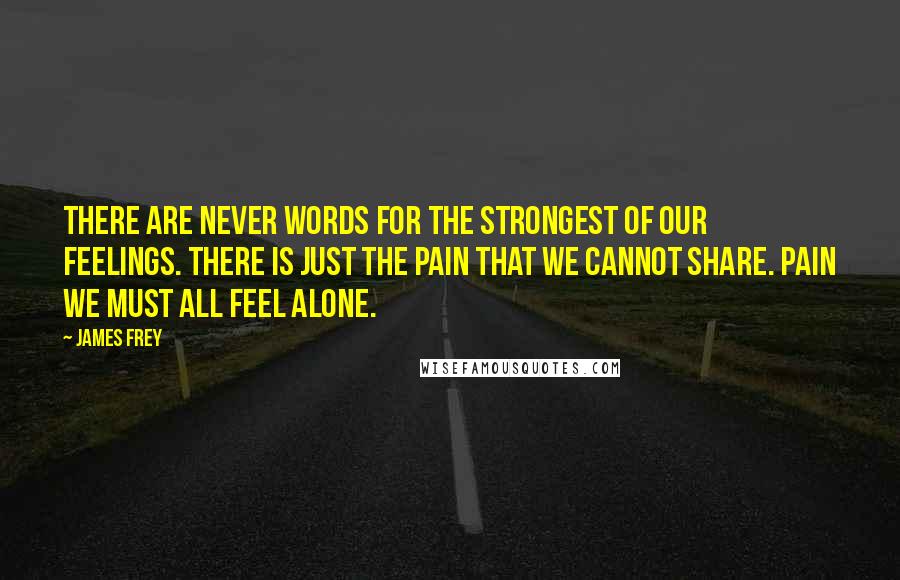 James Frey Quotes: There are never words for the strongest of our feelings. There is just the pain that we cannot share. Pain we must all feel alone.