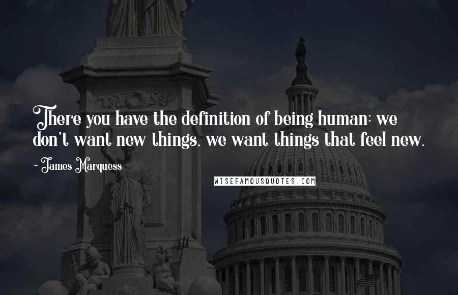 James Marquess Quotes: There you have the definition of being human: we don't want new things, we want things that feel new.