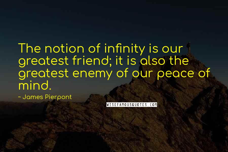 James Pierpont Quotes: The notion of infinity is our greatest friend; it is also the greatest enemy of our peace of mind.