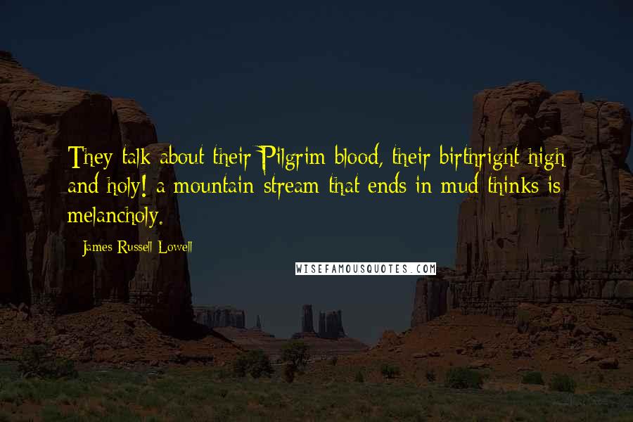 James Russell Lowell Quotes: They talk about their Pilgrim blood, their birthright high and holy! a mountain-stream that ends in mud thinks is melancholy.