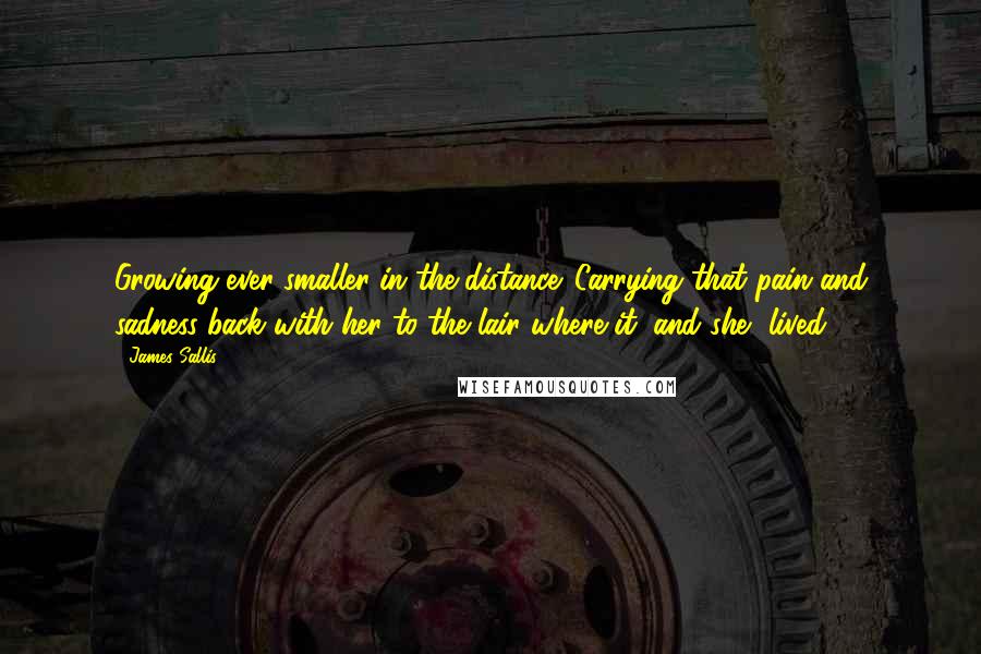 James Sallis Quotes: Growing ever smaller in the distance. Carrying that pain and sadness back with her to the lair where it, and she, lived.