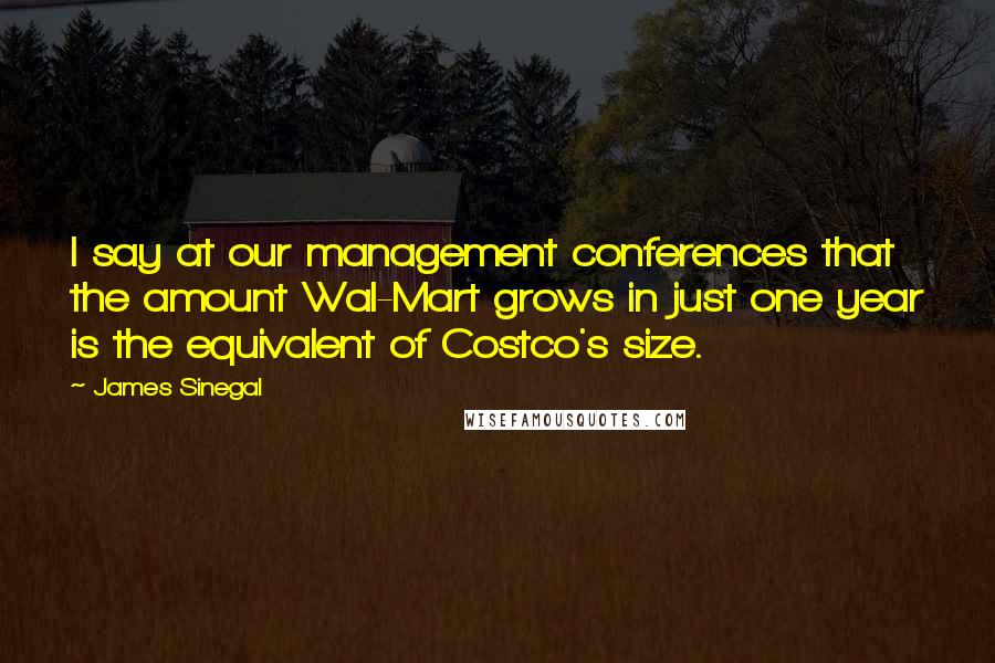 James Sinegal Quotes: I say at our management conferences that the amount Wal-Mart grows in just one year is the equivalent of Costco's size.