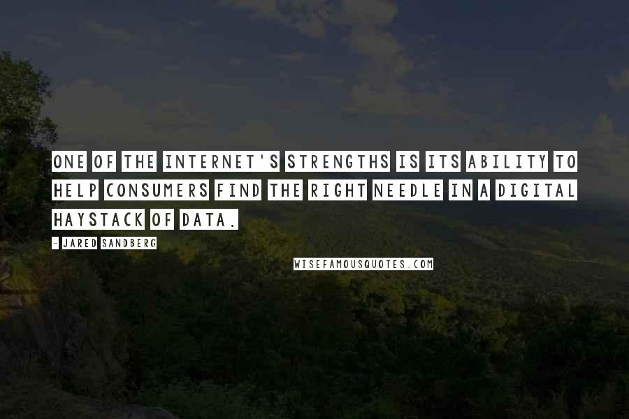 Jared Sandberg Quotes: One of the Internet's strengths is its ability to help consumers find the right needle in a digital haystack of data.