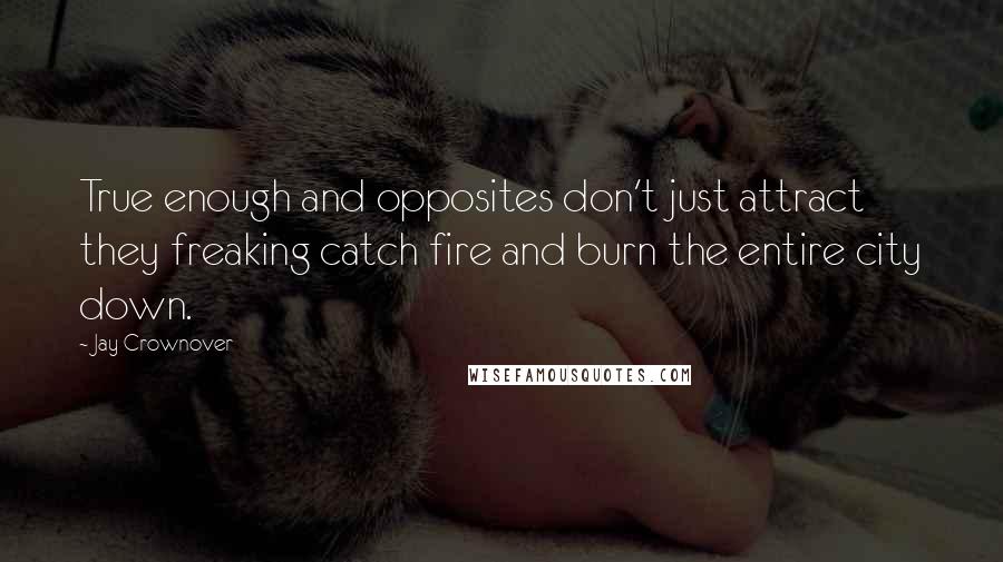 Jay Crownover Quotes: True enough and opposites don't just attract they freaking catch fire and burn the entire city down.