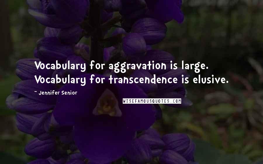 Jennifer Senior Quotes: Vocabulary for aggravation is large. Vocabulary for transcendence is elusive.