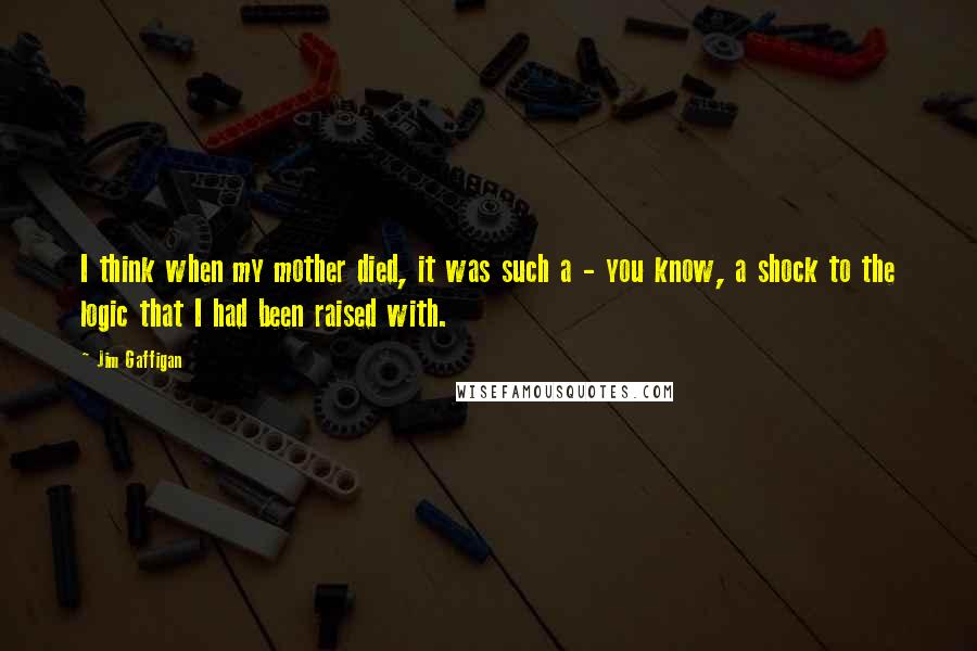 Jim Gaffigan Quotes: I think when my mother died, it was such a - you know, a shock to the logic that I had been raised with.