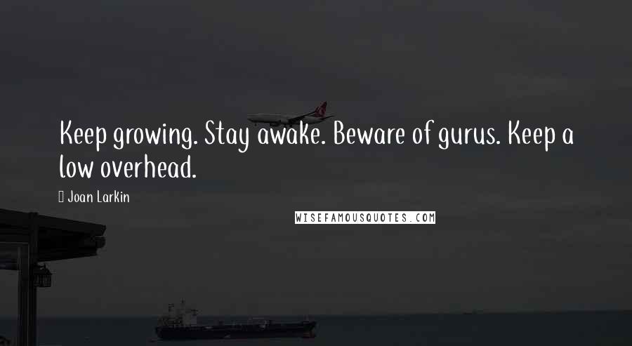 Joan Larkin Quotes: Keep growing. Stay awake. Beware of gurus. Keep a low overhead.