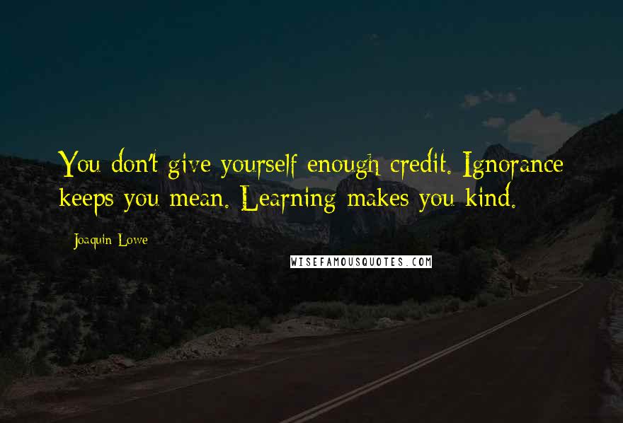 Joaquin Lowe Quotes: You don't give yourself enough credit. Ignorance keeps you mean. Learning makes you kind.