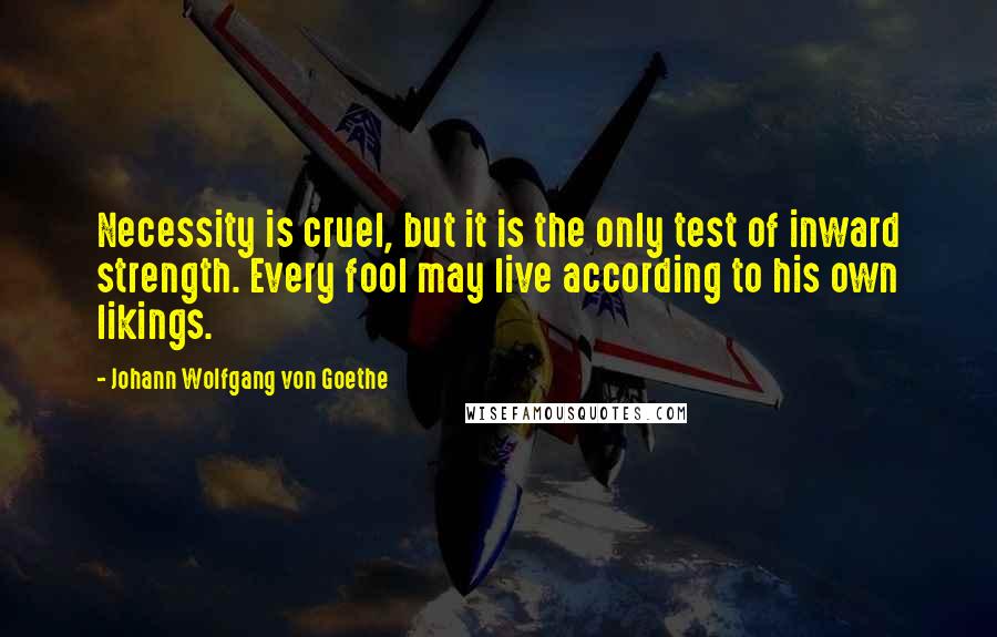 Johann Wolfgang Von Goethe Quotes: Necessity is cruel, but it is the only test of inward strength. Every fool may live according to his own likings.