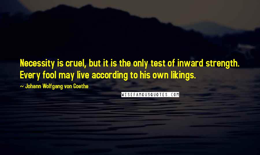 Johann Wolfgang Von Goethe Quotes: Necessity is cruel, but it is the only test of inward strength. Every fool may live according to his own likings.