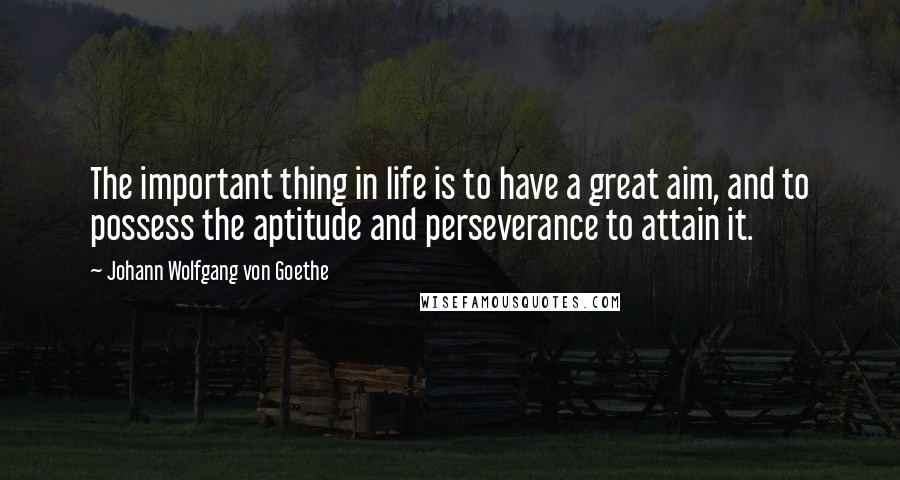 Johann Wolfgang Von Goethe Quotes: The important thing in life is to have a great aim, and to possess the aptitude and perseverance to attain it.