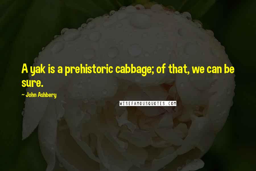 John Ashbery Quotes: A yak is a prehistoric cabbage; of that, we can be sure.