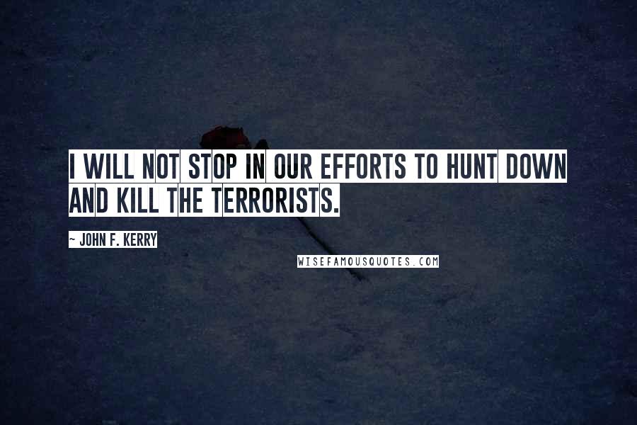 John F. Kerry Quotes: I will not stop in our efforts to hunt down and kill the terrorists.