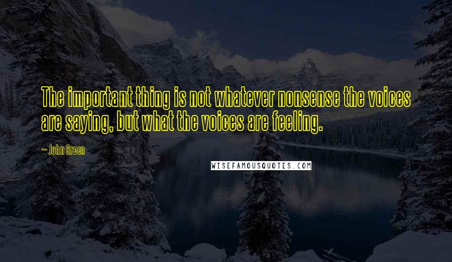 John Green Quotes: The important thing is not whatever nonsense the voices are saying, but what the voices are feeling.