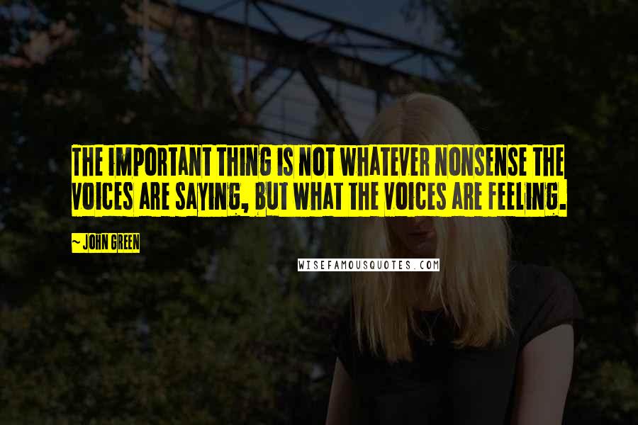 John Green Quotes: The important thing is not whatever nonsense the voices are saying, but what the voices are feeling.