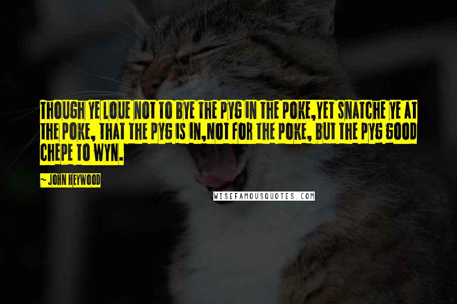 John Heywood Quotes: Though ye loue not to bye the pyg in the poke,Yet snatche ye at the poke, that the pyg is in,Not for the poke, but the pyg good chepe to wyn.