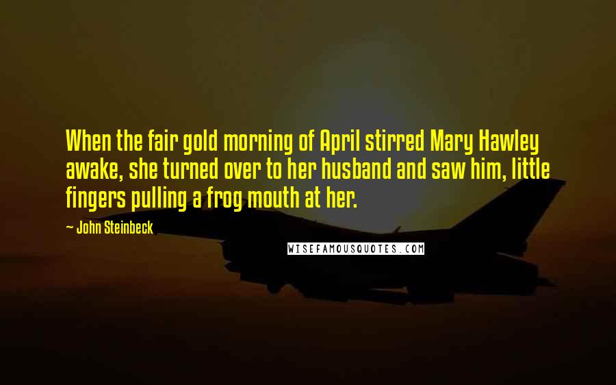 John Steinbeck Quotes: When the fair gold morning of April stirred Mary Hawley awake, she turned over to her husband and saw him, little fingers pulling a frog mouth at her.