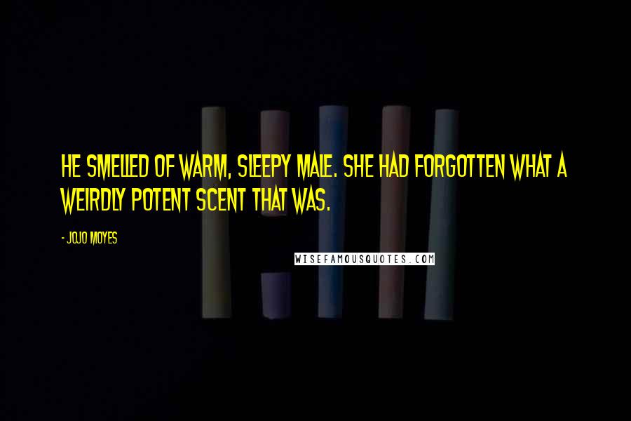 Jojo Moyes Quotes: He smelled of warm, sleepy male. She had forgotten what a weirdly potent scent that was.