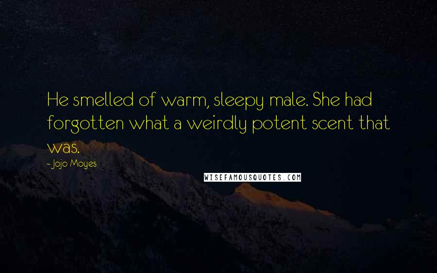 Jojo Moyes Quotes: He smelled of warm, sleepy male. She had forgotten what a weirdly potent scent that was.