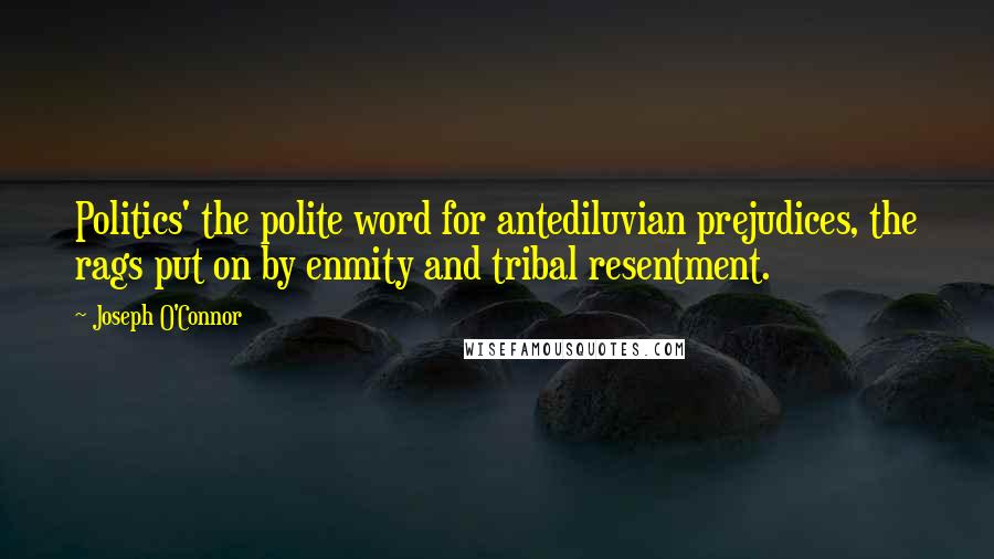 Joseph O'Connor Quotes: Politics' the polite word for antediluvian prejudices, the rags put on by enmity and tribal resentment.