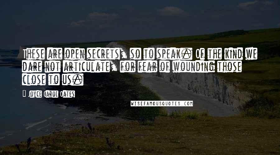 Joyce Carol Oates Quotes: These are open secrets, so to speak. Of the kind we dare not articulate, for fear of wounding those close to us.