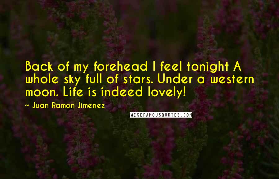 Juan Ramon Jimenez Quotes: Back of my forehead I feel tonight A whole sky full of stars. Under a western moon. Life is indeed lovely!